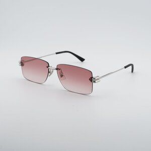 Bottega Veneta BV1126S 007 Sunglasses Silver Rectangle Frame, Red Lenses
